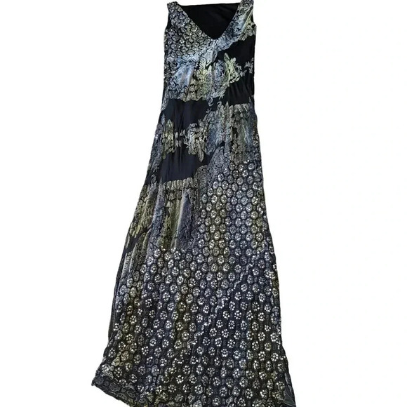 Iridescent Gray Velvet Hand Beaded Lux Evening Gown - Picture 13 of 16